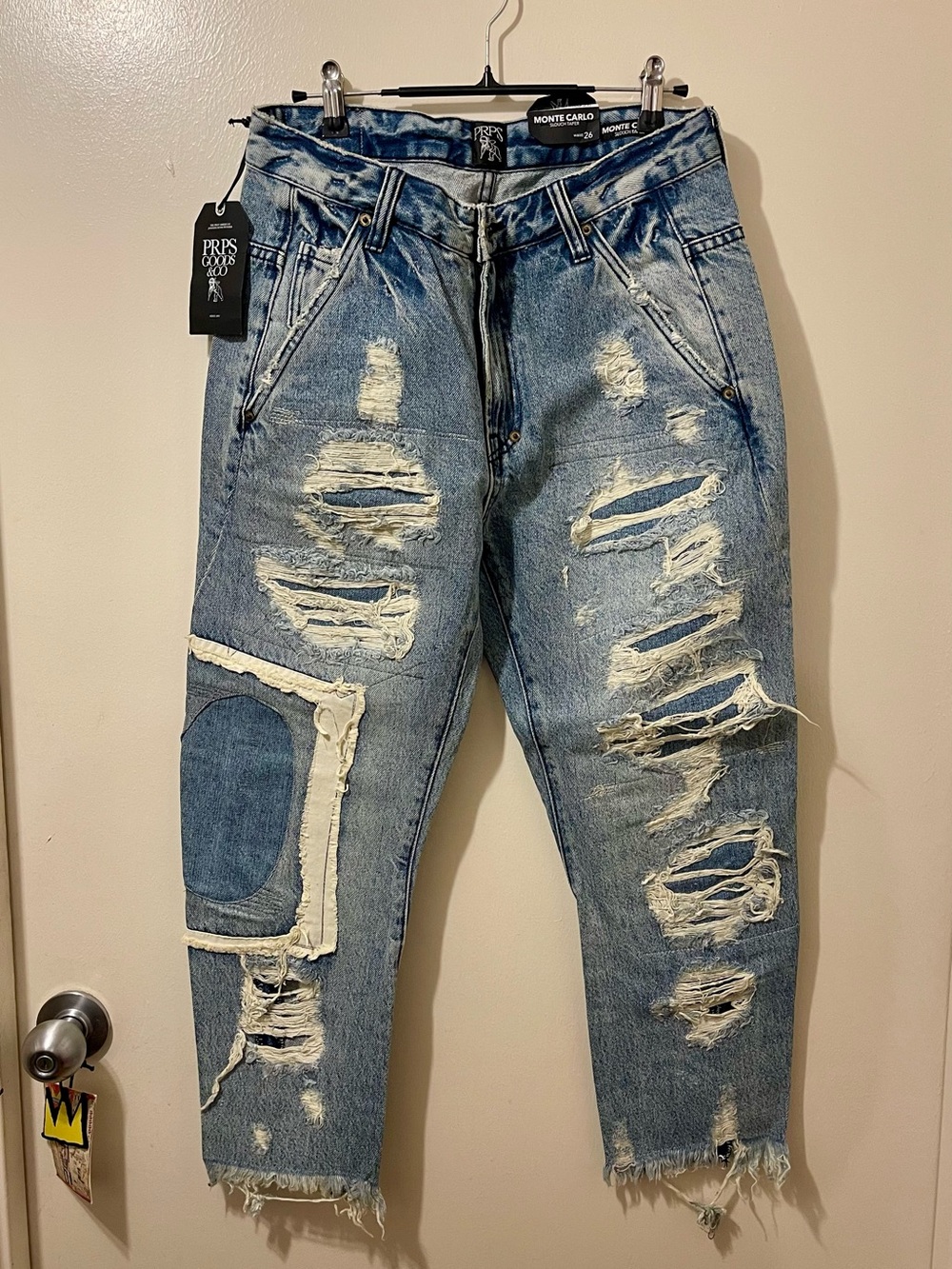 PRPS Indigo Distressed Light Blue shredded cropped denim
